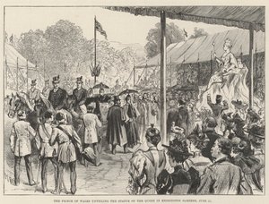 De Prins van Wales onthult het Standbeeld van de Koningin in Kensington Gardens, 28 juni door Melton Prior